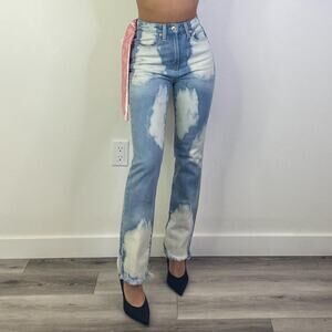 Cloud Wash Jeans with Pink Scarf